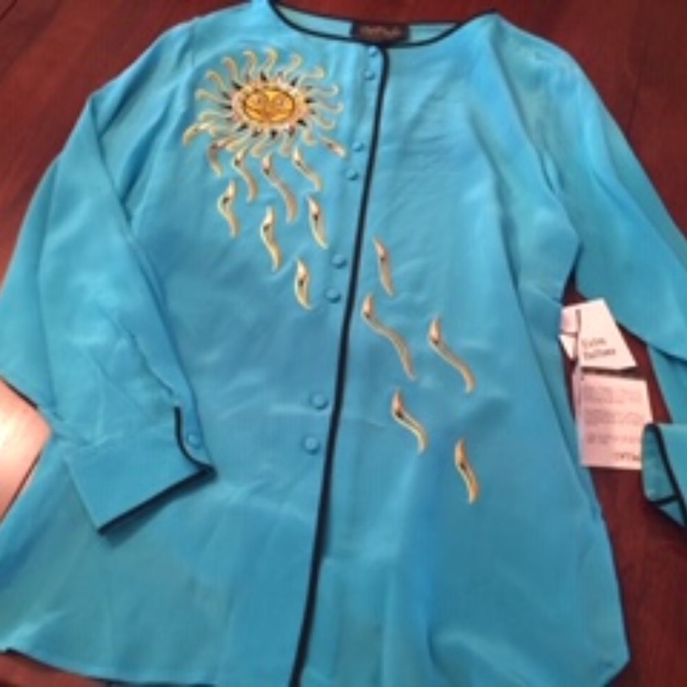 Bob Mackie wearable art silk blouse-NEW